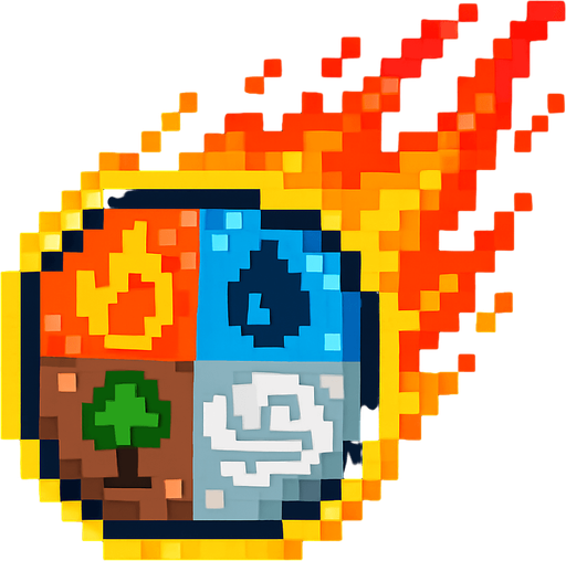 Generame unm meteorito pixelar elemental con todos los elementos.
In-Game asset.  2d.  High contrast.  No shadows
