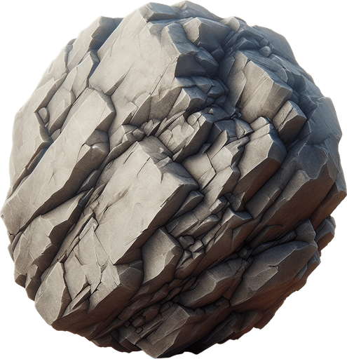 single rock.
Single Game Texture.  In-Game asset.  2d.  Blank background.  High contrast.  No shadows