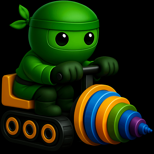 Same image of ninja with dig machine but with different colors. HD colors. green