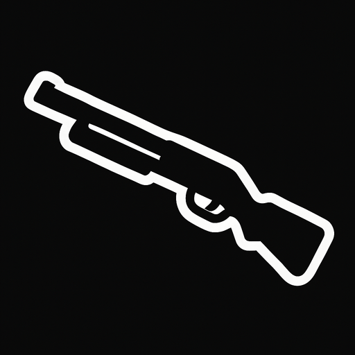 black shotgun icon with white stroke.
In-Game asset.  2d.  High contrast.  No shadows