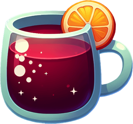 cartoon mulled wine.
Single Game Texture. In-Game asset. 2d. Blank background. High contrast. No shadows.