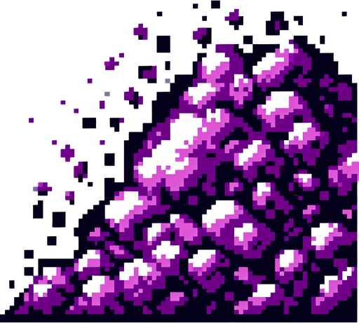 purple ink-jet smoke. pixelated. 8 bit..
Single Game Texture. In-Game asset. 2d. Blank background. High contrast. No shadows.