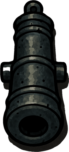 Cannon without wheels or  base, just the cannon.
In-Game asset.  2d.  High contrast.  No shadows. Topdown