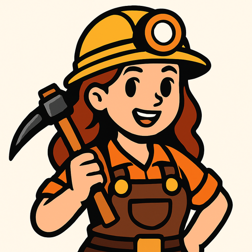 woman miner cartoon.
In-Game asset.  2d.  High contrast.  No shadows
