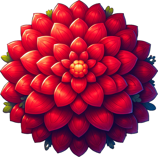 A large red round flower. Top down view.
Single Game Texture. In-Game asset. 2d. Blank background. High contrast. No shadows.
