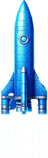 Blue rocet.
Single Game Texture.  In-Game asset.  2d.  Blank background.  High contrast.  No shadows