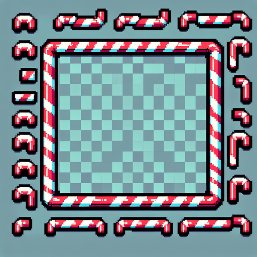 8-bit, cartoon. x-mas candy can frame. high contrast. simple. Single Game Texture. In-Game asset. 2d. Blank background. High contrast. No shadows.
