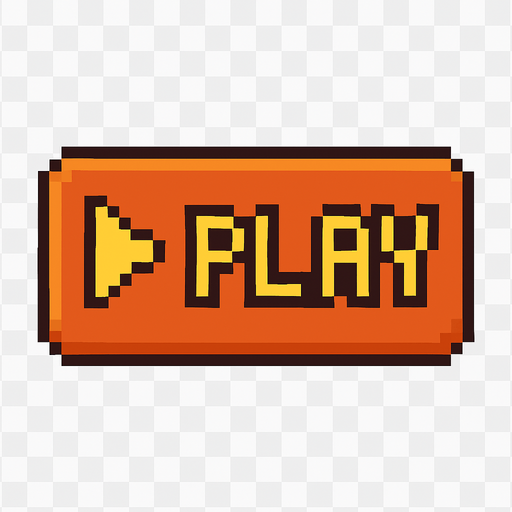 This is a play button. No background. Writing the  Play But pixel art style Transparent background. Blank background. No shadows. 2d. In-Game asset. flat make it more animation style