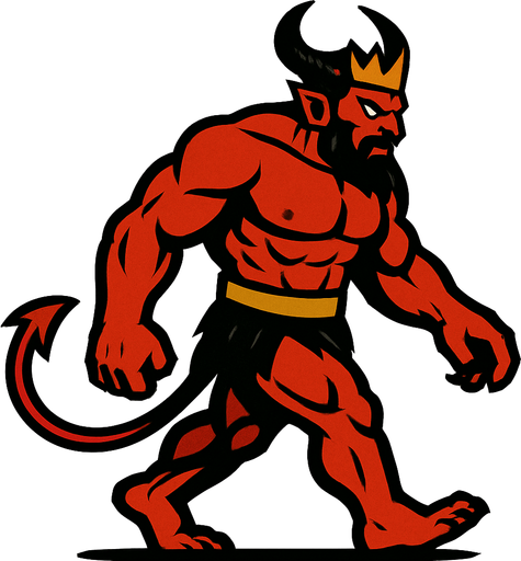 güçlü ve iri yapılı şeytan kral sağdan sola yürüyormuş gibi.
In-Game asset.  2d.  High contrast.  No shadows