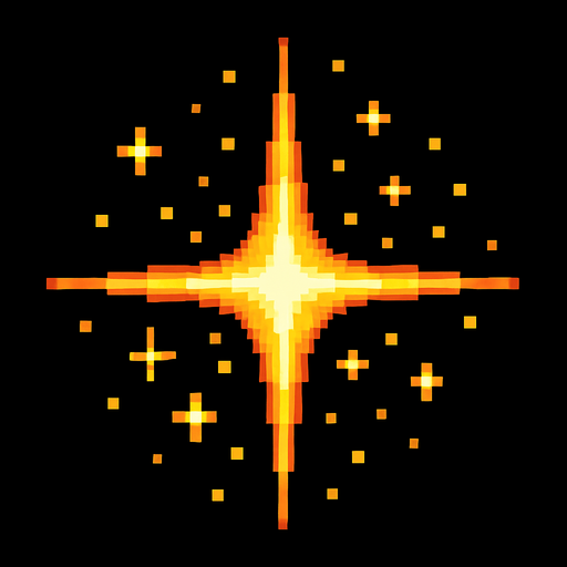 A golden sparkle. 80s arcade machine graphics..
In-Game asset.  2d.  High contrast.  No shadows