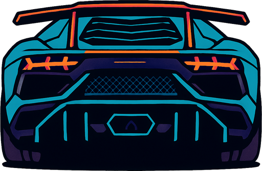 Arkası dönük lamborghini.
In-Game asset.  2d.  High contrast.  No shadows