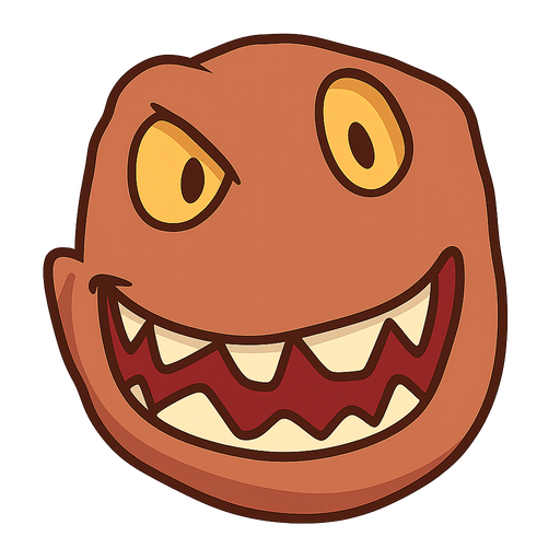 an enemy that smiles evilly. No background. Transparent background. Blank background. No shadows. 2d. In-Game asset. flat