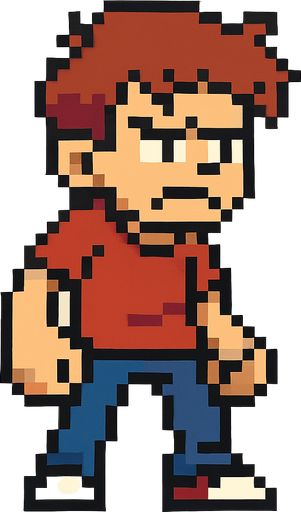 bad regular casual kid full body 2d pixel art.
In-Game asset.  2d.  High contrast.  No shadows