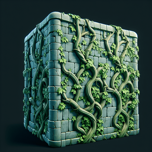 A barier wall with vines on it.
Single Game Texture.  In-Game asset.  2d.  Blank background.  High contrast.  No shadows