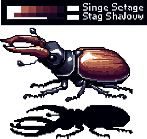 no shadow European stag beetle 8 bit chibi image stand and walk.
Single Game Texture.  In-Game asset.  2d.  Blank background.  High contrast.  No shadows