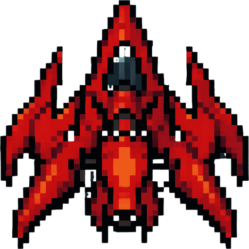 Enemy spaceship top down 2d pixilated and looking downwards.
In-Game asset.  2d.  High contrast.  No shadows
