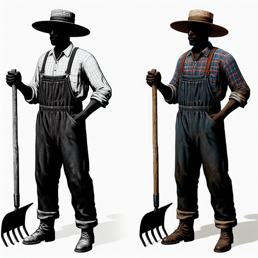 Farmer.
Single Game Texture.  In-Game asset.  2d.  Blank background.  High contrast.  No shadows