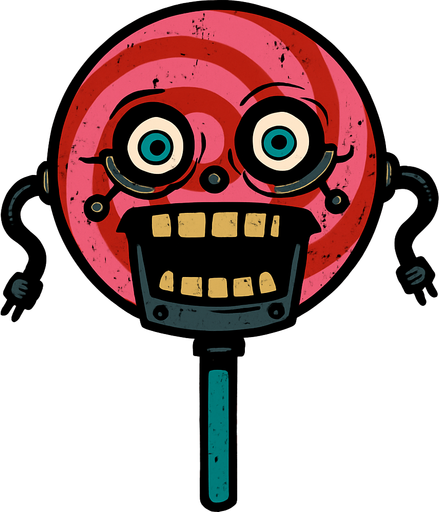 animatronic lollypop scary.
In-Game asset.  2d.  High contrast.  No shadows