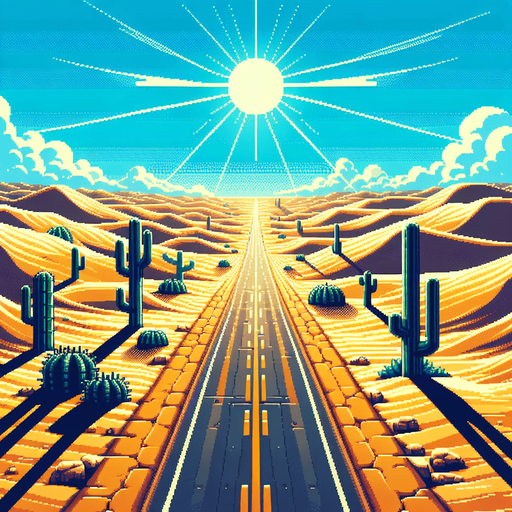 desert landscape with a straigth road centered..
video game style