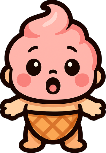 bébé glace cartoon.
In-Game asset.  2d.  High contrast.  No shadows