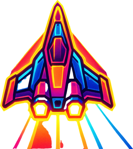 synthwave bright neon glow audiosurf or f-zero like ship
In-Game asset.  2d.  High contrast.  No shadows. facing upright vertical