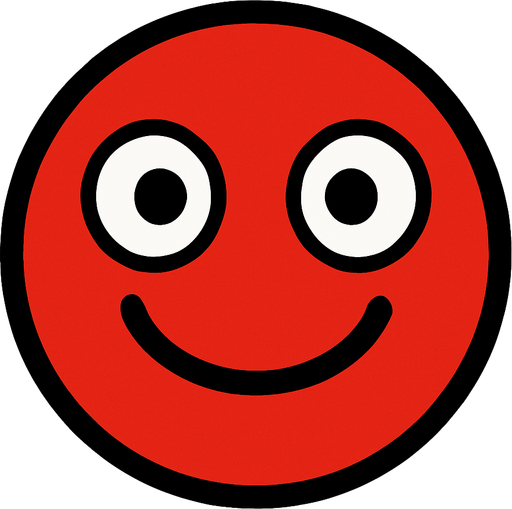 Red ball with two white eyes, inside the eyes are medium sized black dots, and a black smiley mouth.
In-Game asset.  2d.  High contrast.  No shadows