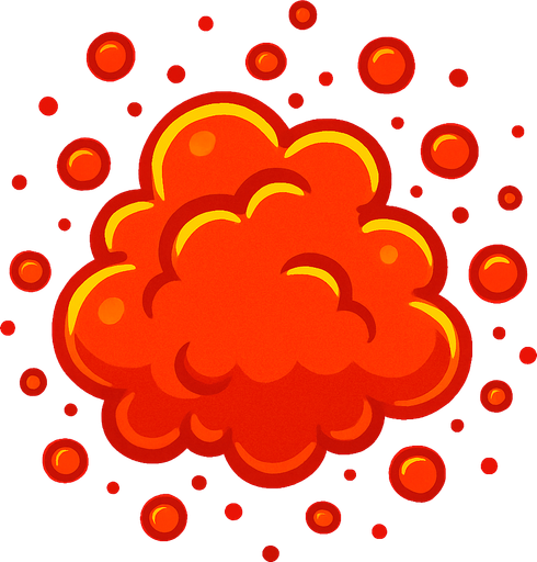 Red particle cloud. Cartoon. Bright outline. Single Game Texture. In-Game asset. 2d. Blank background. High contrast. No shadows.