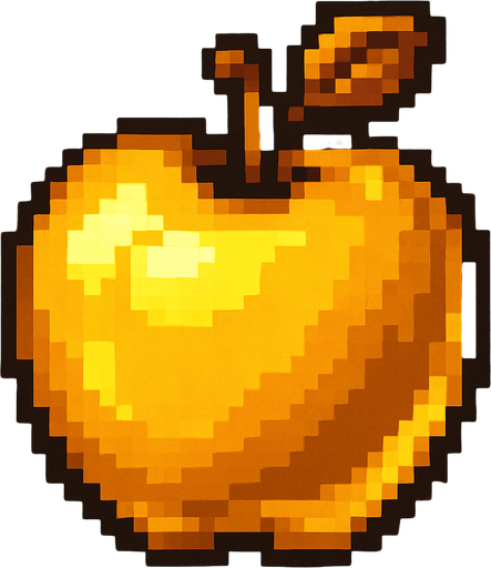 pixel art of a apple but golden.
In-Game asset.  2d.  High contrast.  No shadows