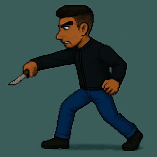 elindeki bıçakla karşısındakine saldırıp bıçaklama hareketi