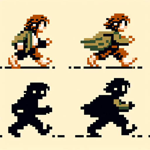 A pixel art sprite of a hobbit. Top down view from behind so the player only sees the hobbits top of head. Full body Top down aerial view, from behind, he is running, Nintendo art style 16 bit, retro. Single Game Texture. In-Game asset. 2d. Blank background. High contrast. No shadows.
Single Game Texture. In-Game asset. 2d. Blank background. High contrast. No shadows.