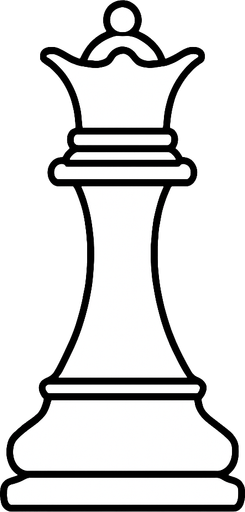 Create a refined and graceful white queen chess piece image with a transparent background. It should have clear black outlines and a classic design, easily distinguishable from other pieces. The style must fit a minimalist black-and-white chessboard. Output as a PNG with transparency..
In-Game asset.  2d.  High contrast.  No shadows