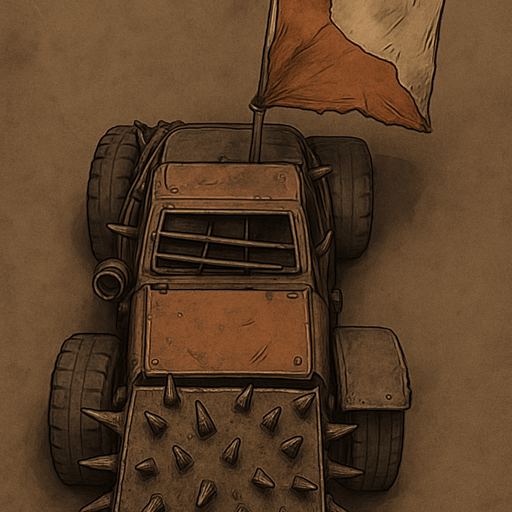 It will be in the style of a Mad Max truck and will have a top view. There will be a thorn plate in the front and the back will be smoother.