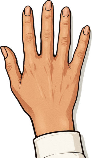 Mano de una persona femenina con camisa blanca vista desde arriba con un estilo realista.
In-Game asset.  2d.  High contrast.  No shadows