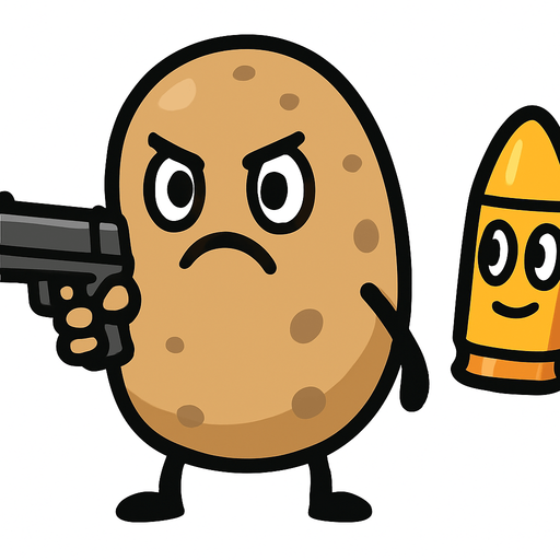 let the potato hold a gun and use png of an animated bullet.
In-Game asset.  2d.  High contrast.  No shadows