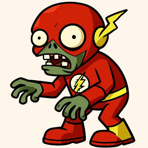 a plant vs zombies zombie whit a flash costume.
In-Game asset.  2d.  High contrast.  No shadows