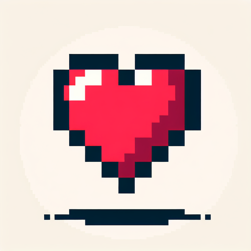 8-bit heart icon..
Single Game Texture. In-Game asset. 2d. Blank background. High contrast. No shadows.