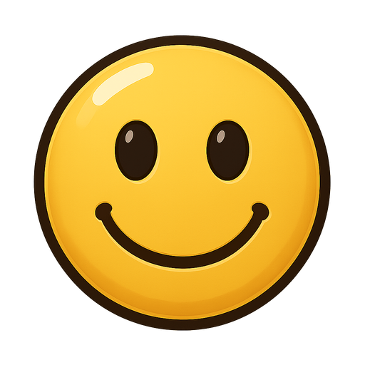 yellow happy emoji. use shiny color. No background. Transparent background. Blank background. No shadows. 2d. In-Game asset. flat