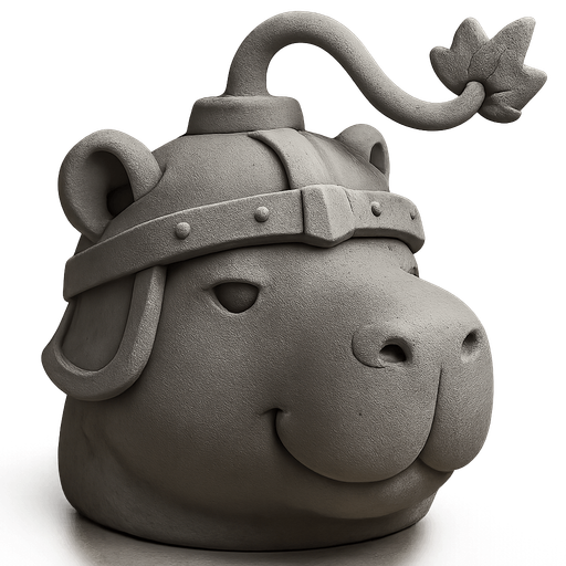 Recrealo en una escultura. Utiliza un estilo cartoon. Usas colores grises. Recuerda que es un capibara usas sus rasgos y formas. Damelo sin fondo