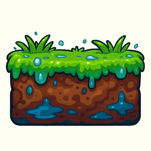 Fully soaked and wet grass and the dirt for the ground element oven to the jump and run.
In-Game asset.  2d.  High contrast.  No shadows