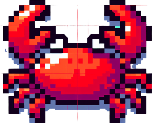 15 bit image red crab.
Single Game Texture.  In-Game asset.  2d.  Blank background.  High contrast.  No shadows
