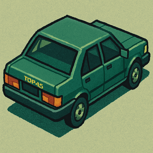 Tofaş turkish car, seen from behind 45 degree to the right

Top-down, gta2, Single Game Texture. In-Game asset. 2d. Blank background. High contrast. No shadows.isometric