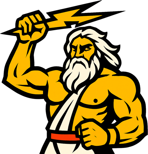 güçlü bir yıldırım tanrısı olan zeus çiz.
In-Game asset.  2d.  High contrast.  No shadows