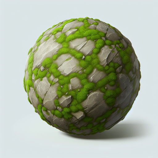 una piedra redonda musgosa.
Single Game Texture.  In-Game asset.  2d.  Blank background.  High contrast.  No shadows