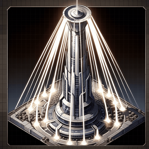 A tower shooting at enemy in a modern style Single Game Texture. In-Game asset. 2d. Blank background. High contrast. No shadows.