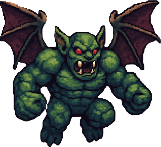 Sprite de monstro voador inspirado em Vampiros, Hulk Golem e morcegos.