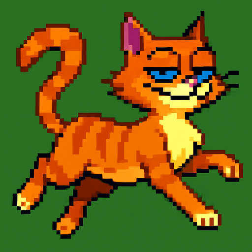 En medio de un salto con el mismo estilo pixel art y fondo verde