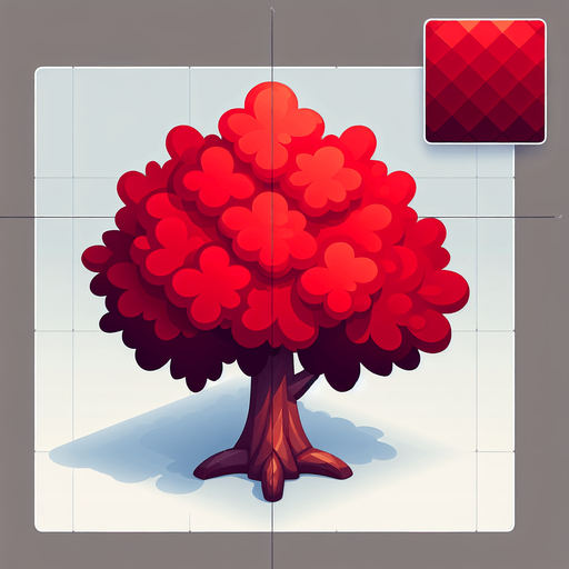 Red tree.
Single Game Texture.  In-Game asset.  2d.  Blank background.  High contrast.  No shadows