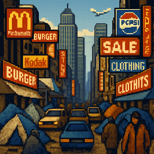 make pixelated, add homeless with tents