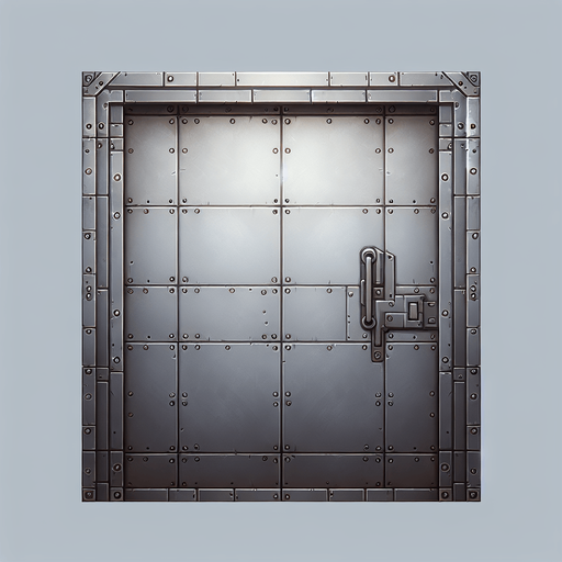 Metal door.
Single Game Texture.  In-Game asset.  2d.  Blank background.  High contrast.  No shadows