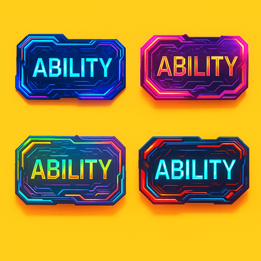 Buttons have text 'Ability'. cyberpunk. abstract. Futuer. different colors. HD colors. yellow background